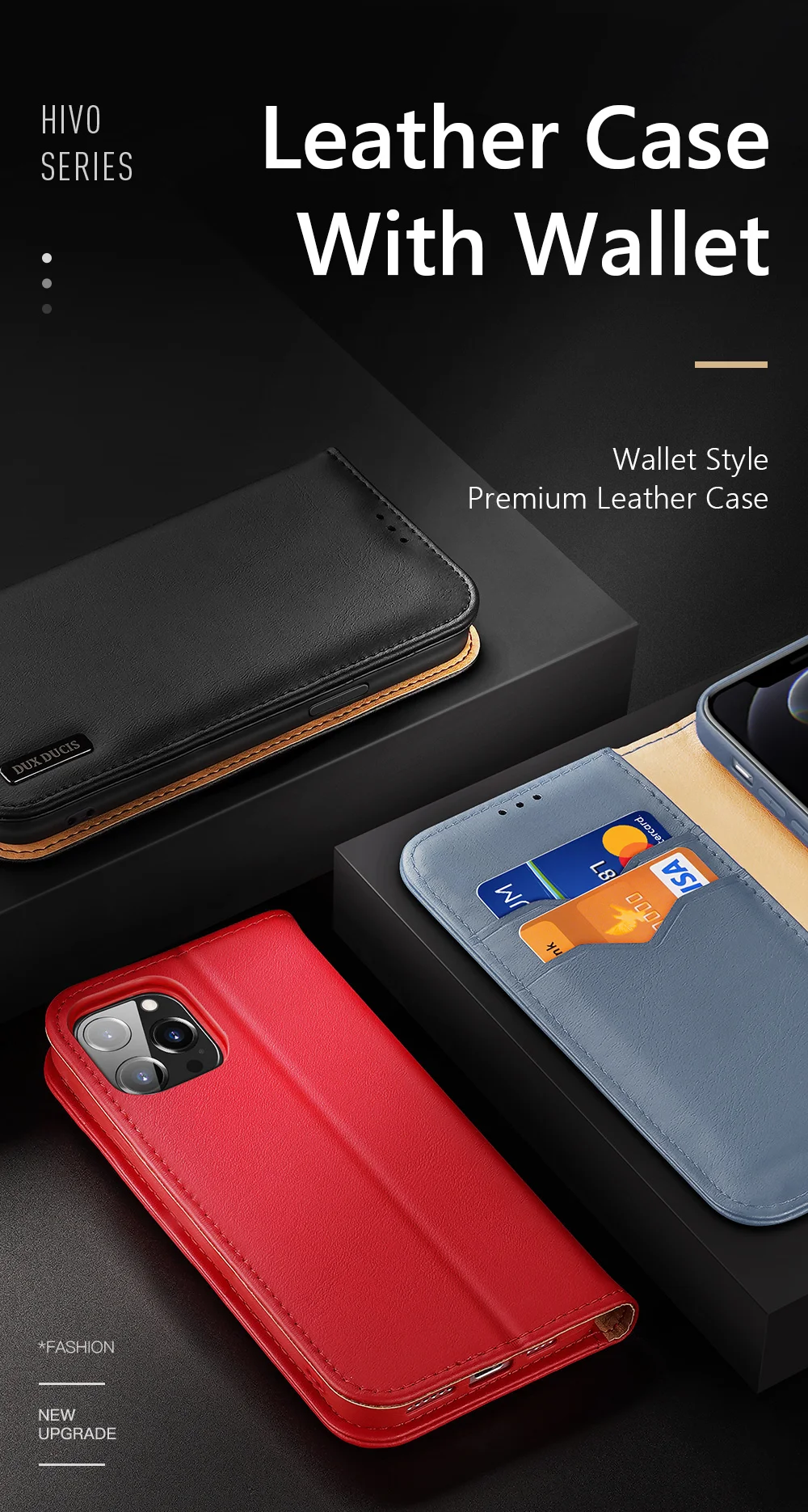 DUX DUCIS Hivo Series Stand Wallet Design Split Leather Phone Case Shell Support Wireless Charging for iPhone 13 Pro Max 6.7 inch - Baby Blue-Cellmalls