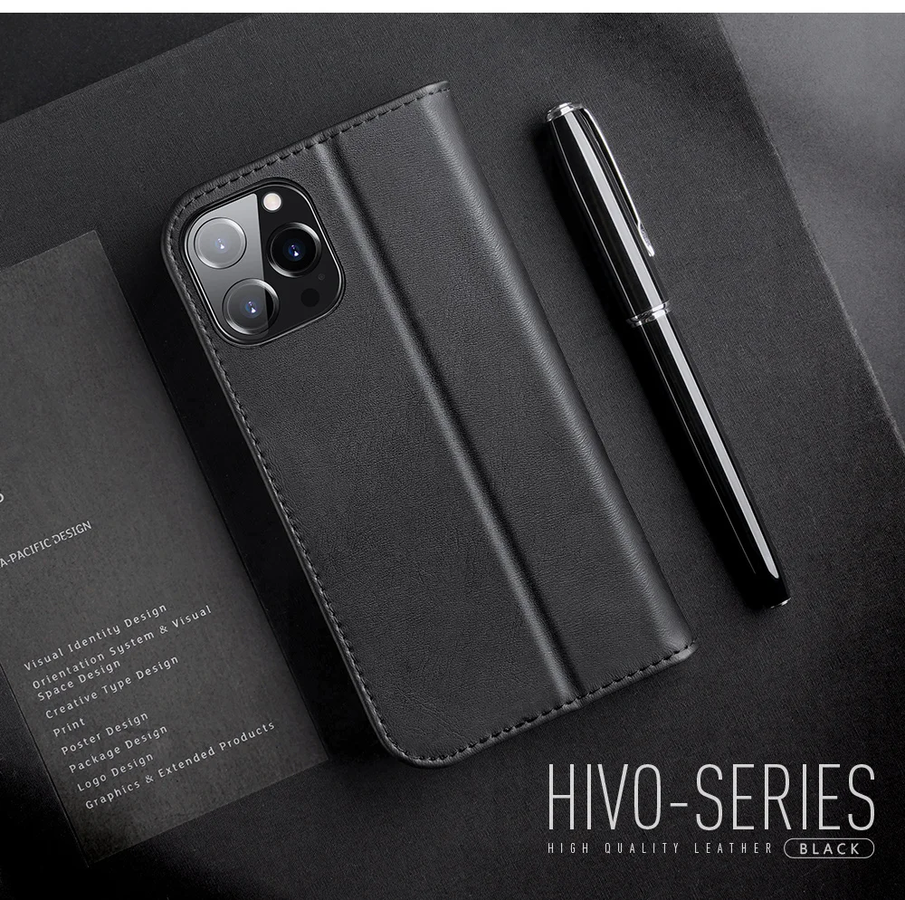 DUX DUCIS Hivo Series Stand Wallet Design Split Leather Phone Case Shell Support Wireless Charging for iPhone 13 Pro Max 6.7 inch - Baby Blue-Cellmalls