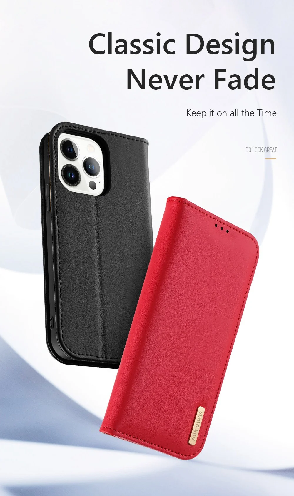 DUX DUCIS Hivo Series for iPhone 14 Pro Max Drop-proof Magnetic Closure Phone Case RFID Blocking Genuine Leather Folio Flip Wallet Cover Stand - Black-Cellmalls