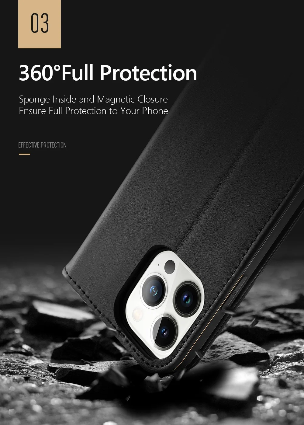DUX DUCIS Hivo Series for iPhone 14 Pro Max Drop-proof Magnetic Closure Phone Case RFID Blocking Genuine Leather Folio Flip Wallet Cover Stand - Black-Cellmalls