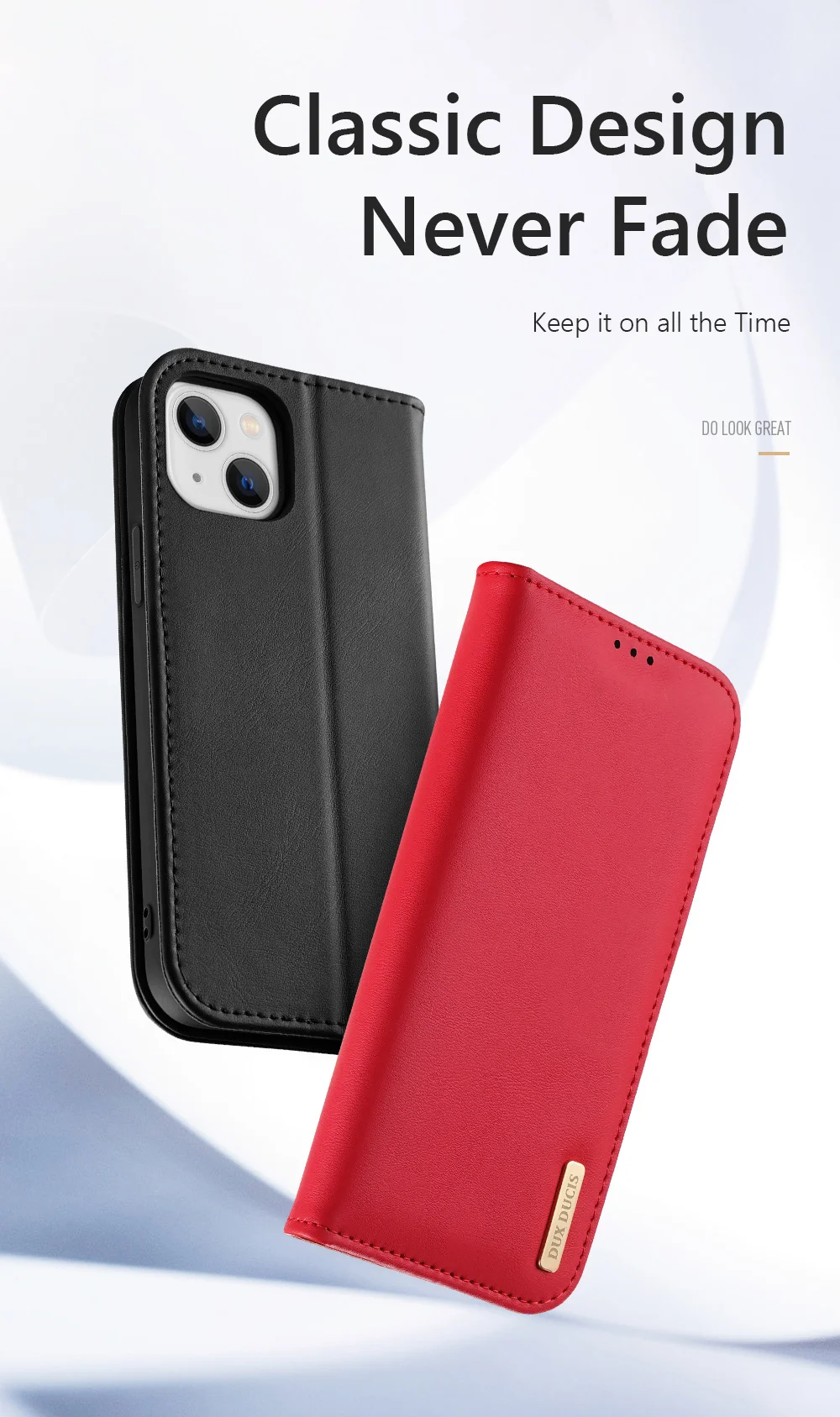 DUX DUCIS Hivo Series for iPhone 15 RFID Blocking Cowhide Leather Phone Case Stand Wallet Cover - Black-Cellmalls