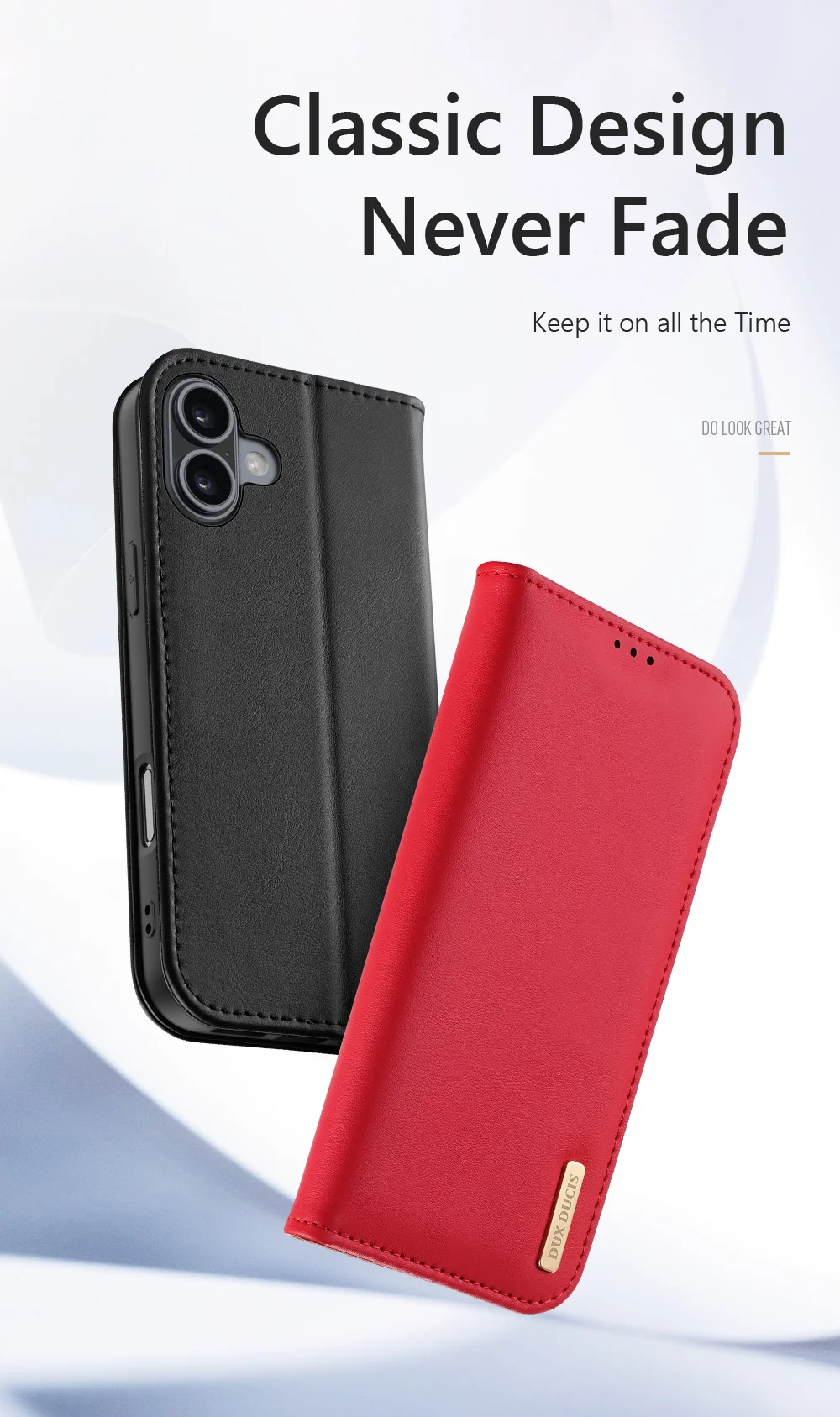 DUX DUCIS Hivo Series for iPhone 16 Plus Wallet Case Cowhide Leather Flip Phone Cover - Black-Cellmalls