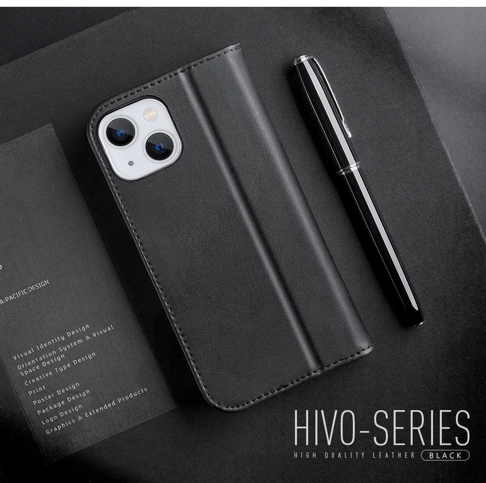 DUX DUCIS Hivo Series for iPhone 15 Plus Cowhide Leather RFID Blocking Wallet Case Cell Phone Stand Cover - Black-Cellmalls