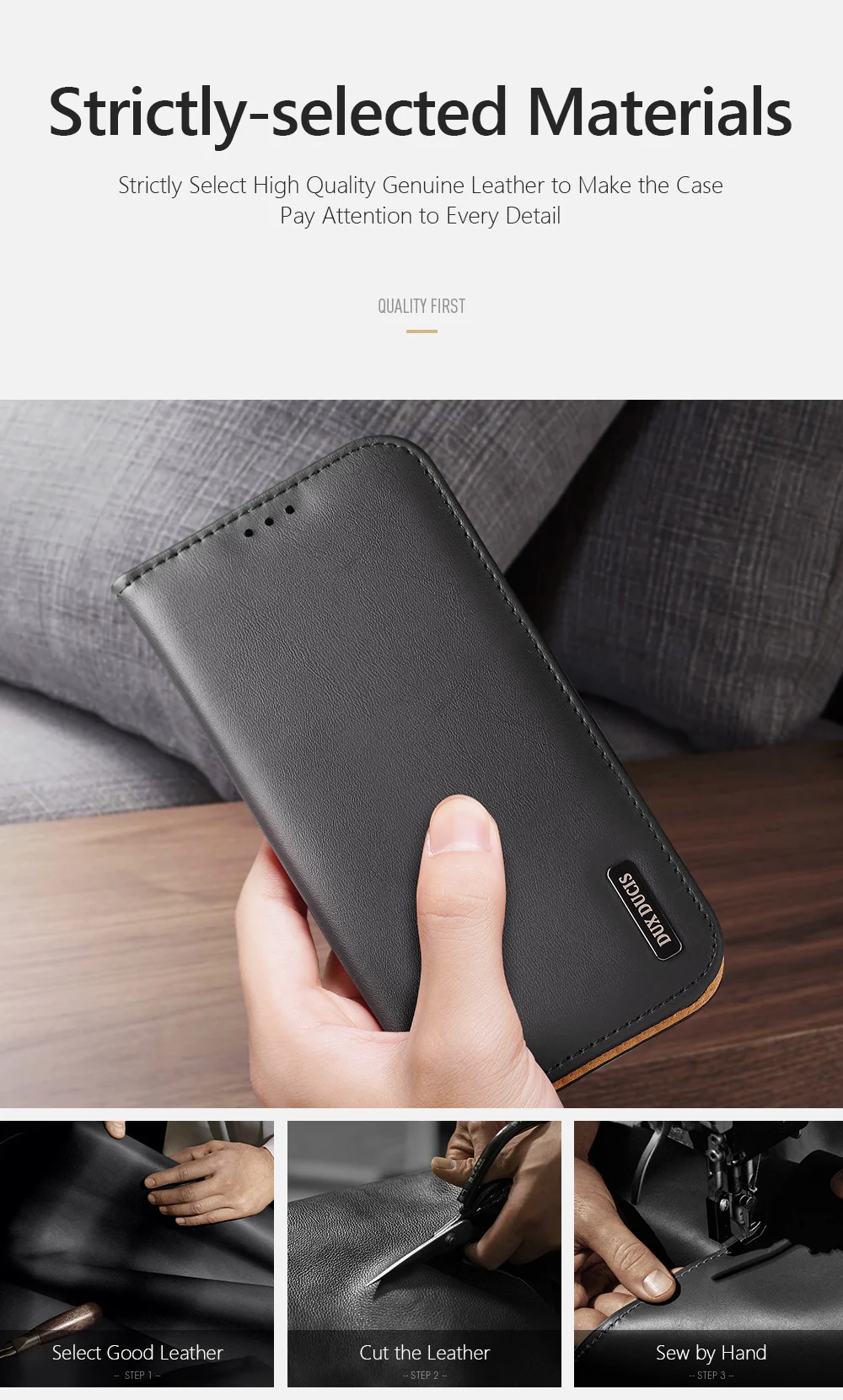 DUX DUCIS Hivo Series for iPhone 15 Pro Cowhide Leather Stand Phone Case RFID Blocking Wallet Phone Cover - Black-Cellmalls