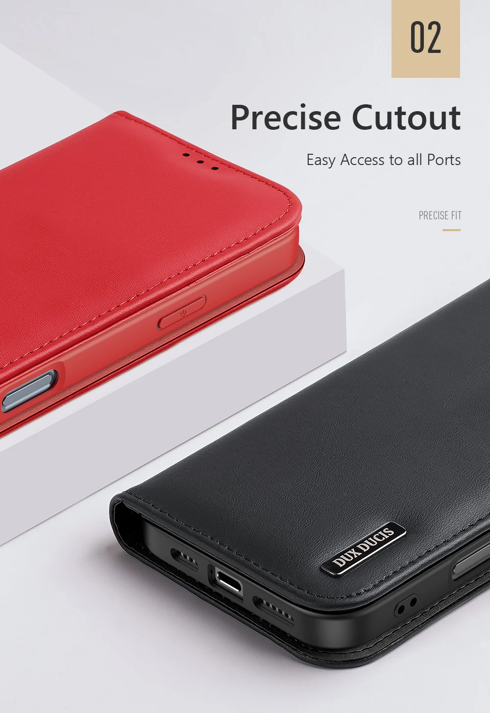 DUX DUCIS Hivo Series for iPhone 16 Pro Max Case Cowhide Leather RFID Blocking Wallet Cover - Black-Cellmalls