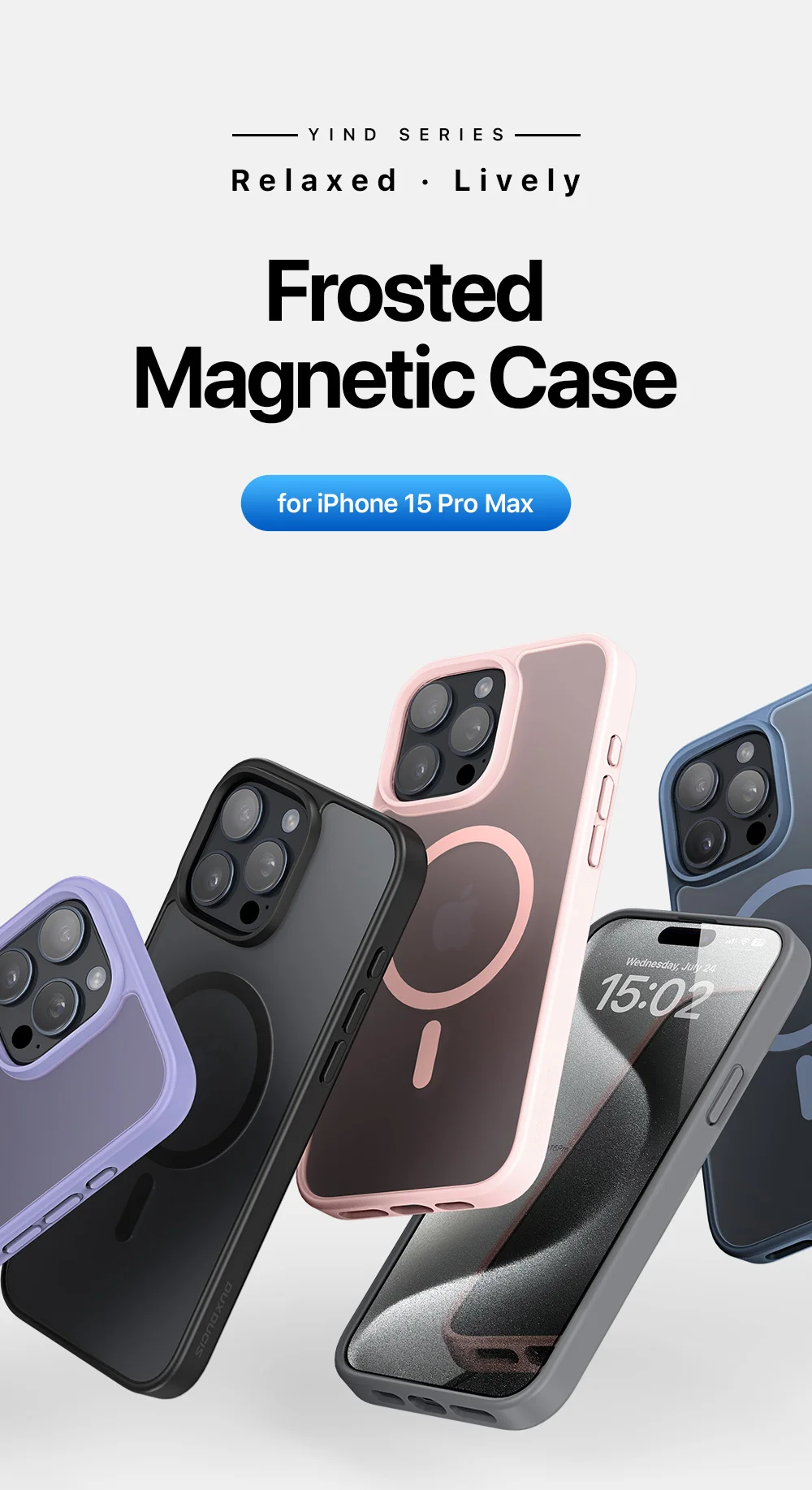 DUX DUCIS Yind Series For iPhone 15 Pro Max Matte Case Compatible with MagSafe PC+TPU Phone Cover - Black-Cellmalls