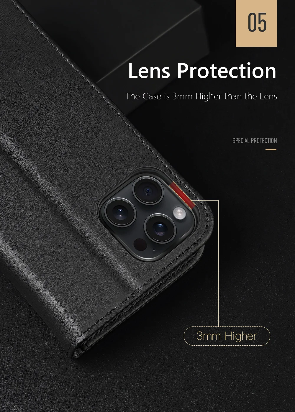 DUX DUCIS Hivo Series for iPhone 16 Pro Max Case Cowhide Leather RFID Blocking Wallet Cover - Black-Cellmalls