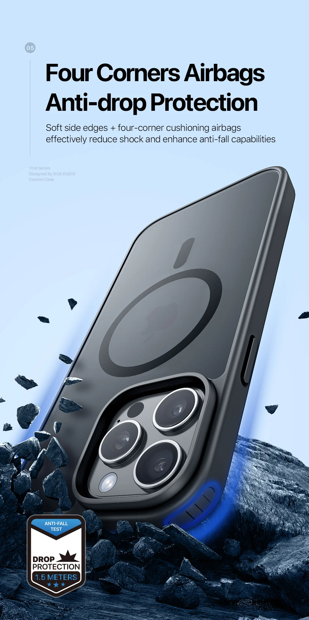 DUX DUCIS Yind Series For iPhone 15 Pro Matte Case Compatible with MagSafe PC+TPU Phone Cover - Grey-Cellmalls