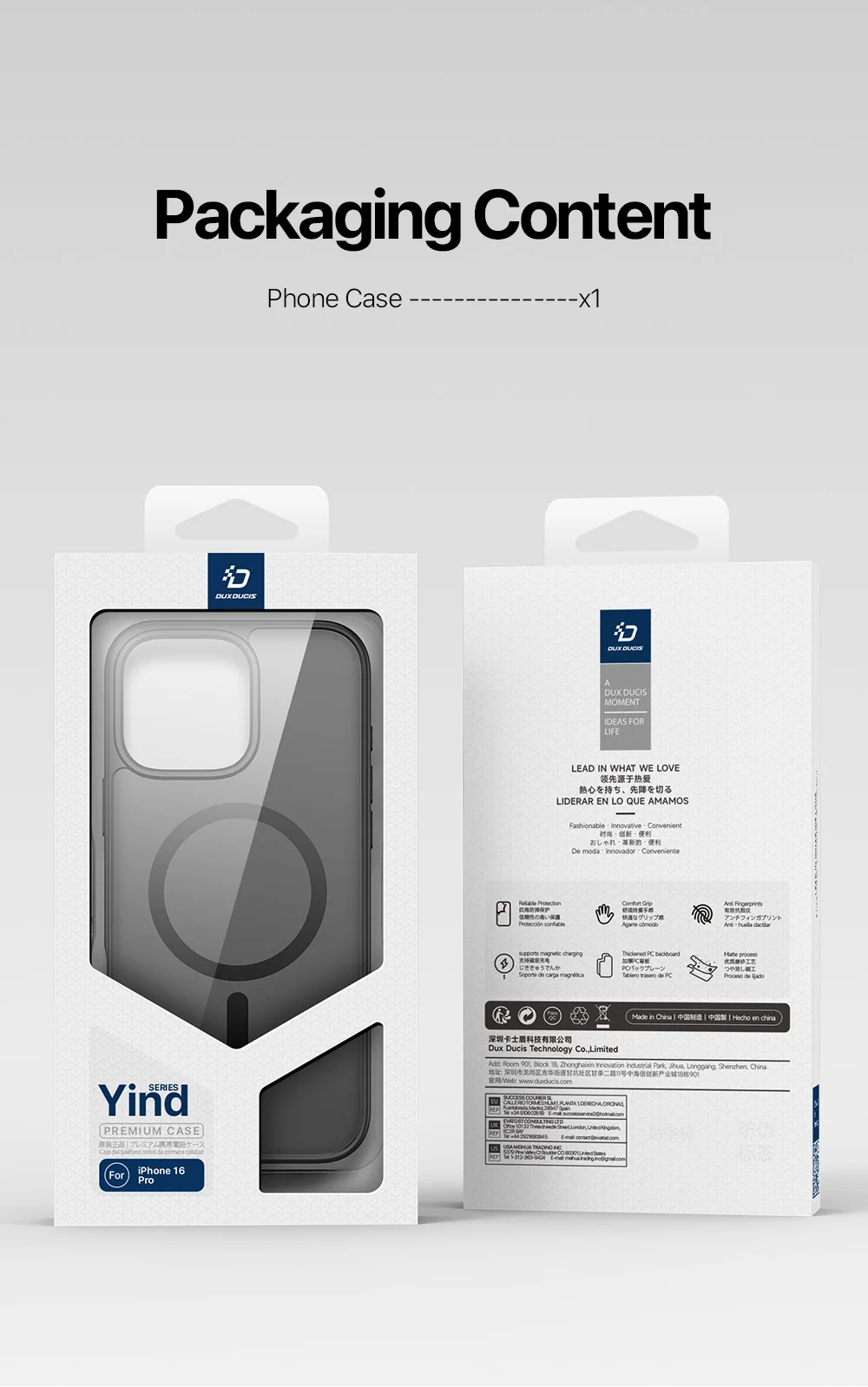 DUX DUCIS Yind Series For iPhone 16 Pro Magnetic Case Airbag Corners PC+TPU Matte Phone Cover - Black-Cellmalls