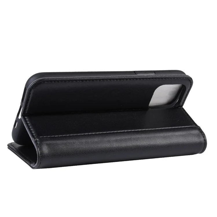 For iPhone 11 Phone Cases Genuine Split Leather Wallet Mobile Cover Stand - Black-Cellmalls