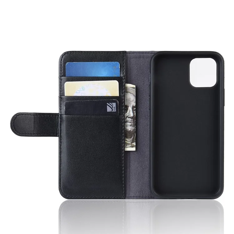 For iPhone 11 Pro Phone Cases Genuine Split Leather Wallet Mobile Cover Stand - Black-Cellmalls