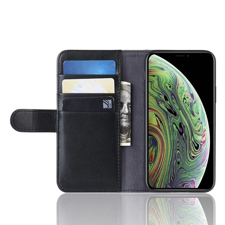 For iPhone 11 Pro Phone Cases Genuine Split Leather Wallet Mobile Cover Stand - Black-Cellmalls