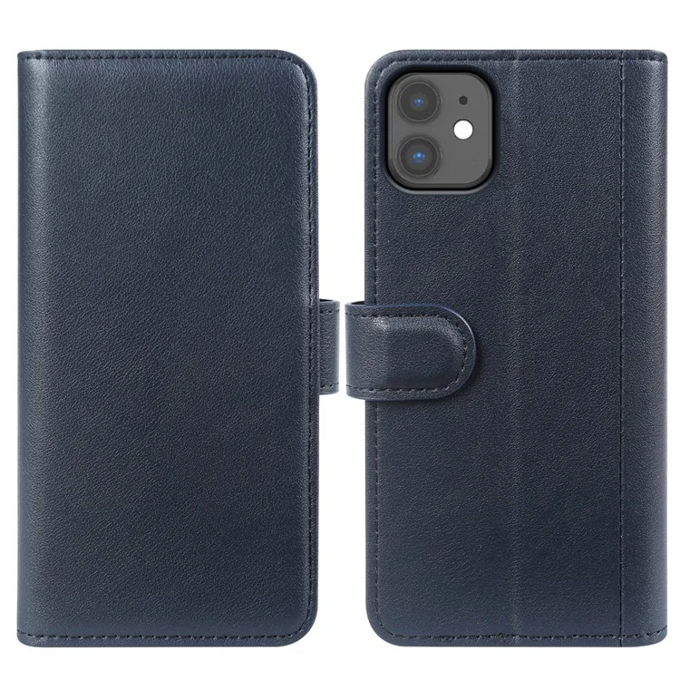 For iPhone 11 Phone Cases Genuine Split Leather Wallet Mobile Cover Stand - Black-Cellmalls