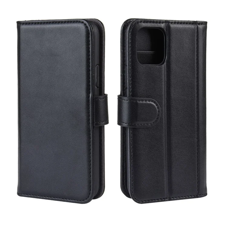 For iPhone 11 Phone Cases Genuine Split Leather Wallet Mobile Cover Stand - Black-Cellmalls