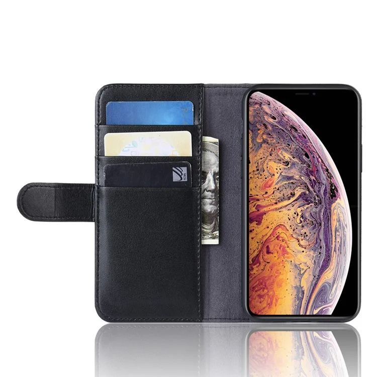 For iPhone 11 Pro Max Phone Cases Genuine Split Leather Wallet Mobile Cover Stand - Black-Cellmalls