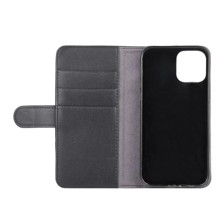 For iPhone 12 Phone Cases Genuine Split Leather Wallet Mobile Cover Stand - Black-Cellmalls