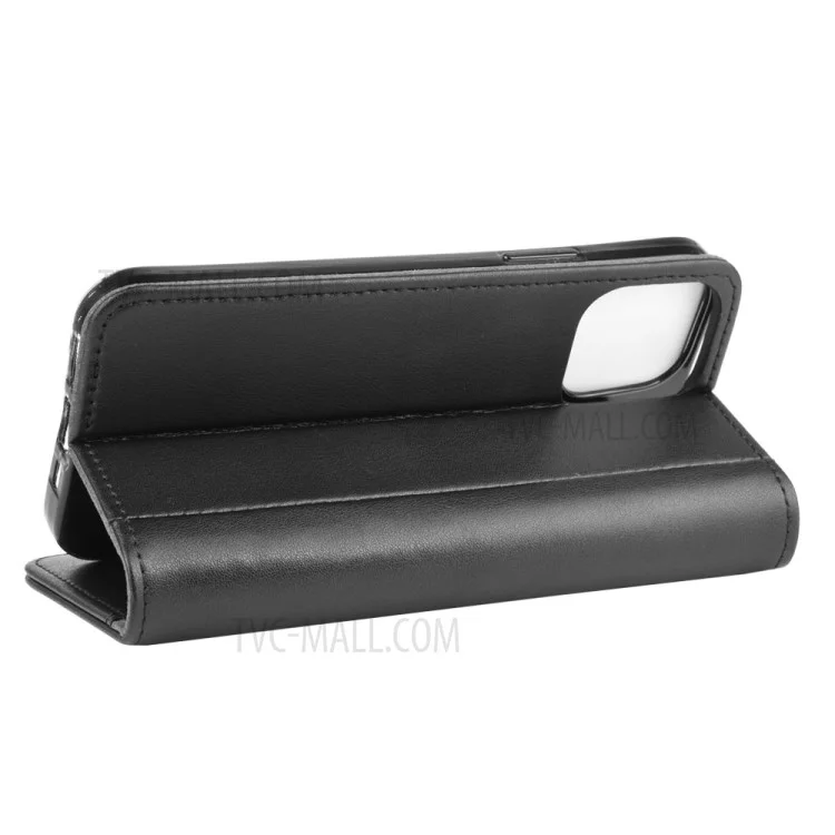 For iPhone 12 Pro Max Phone Cases Genuine Split Leather Wallet Mobile Cover Stand - Black-Cellmalls