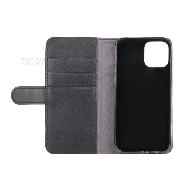 For iPhone 12 Pro Max Phone Cases Genuine Split Leather Wallet Mobile Cover Stand - Black-Cellmalls