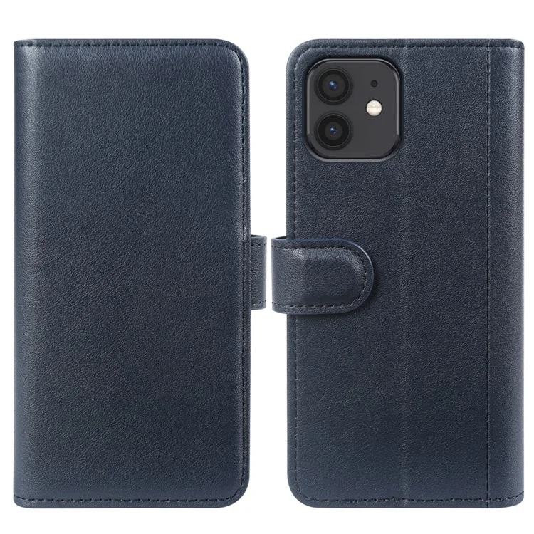 For iPhone 12 Phone Cases Genuine Split Leather Wallet Mobile Cover Stand - Black-Cellmalls