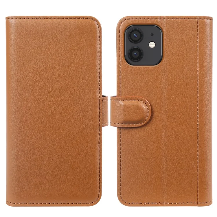 For iPhone 12 Phone Cases Genuine Split Leather Wallet Mobile Cover Stand - Black-Cellmalls