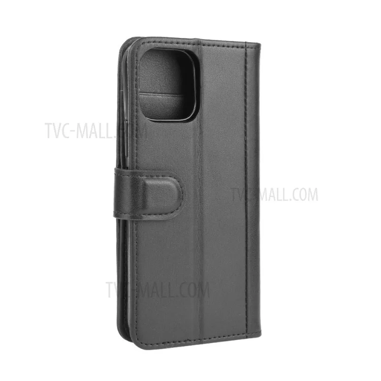 For iPhone 12 mini Phone Cases Genuine Split Leather Wallet Mobile Cover Stand - Black-Cellmalls