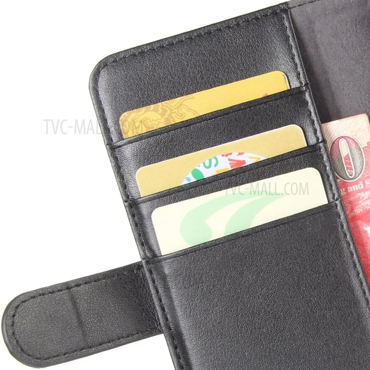 For iPhone 12 mini Phone Cases Genuine Split Leather Wallet Mobile Cover Stand - Black-Cellmalls