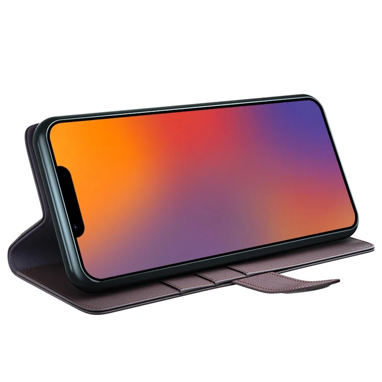 For iPhone 14 Case Genuine Split Leather Phone Cover with Wallet Stand - Brown-Cellmalls