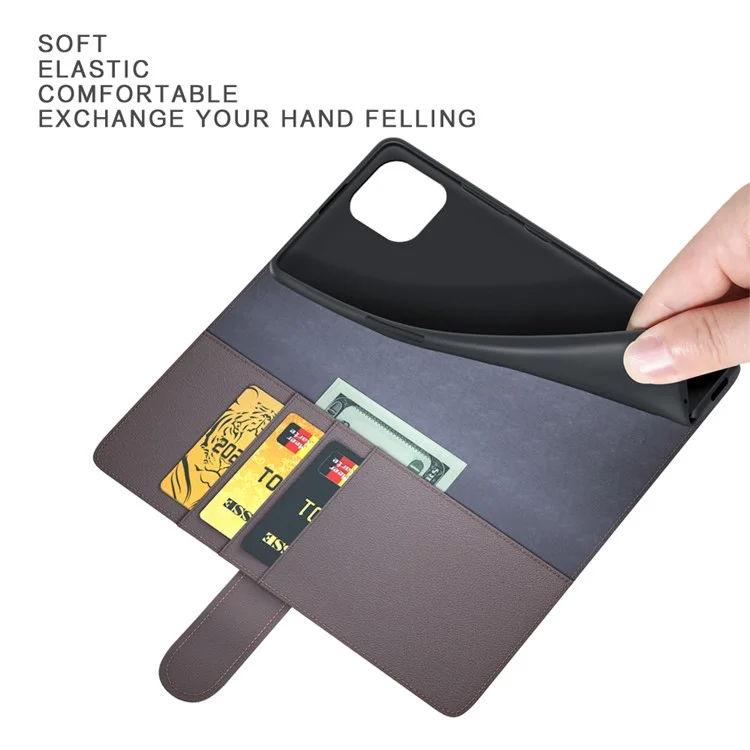 For iPhone 14 Case Genuine Split Leather Phone Cover with Wallet Stand - Brown-Cellmalls