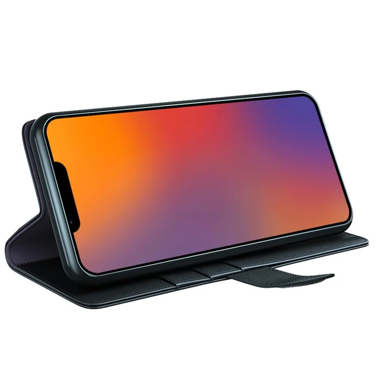 For iPhone 14 Plus Case Genuine Split Leather Phone Cover with Wallet Stand - Black-Cellmalls