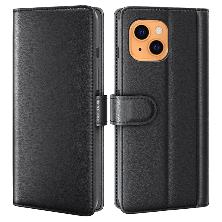 For iPhone 13 Split Leather Full Protection Phone Shell Protective Case with Waller Stand - Black-Cellmalls