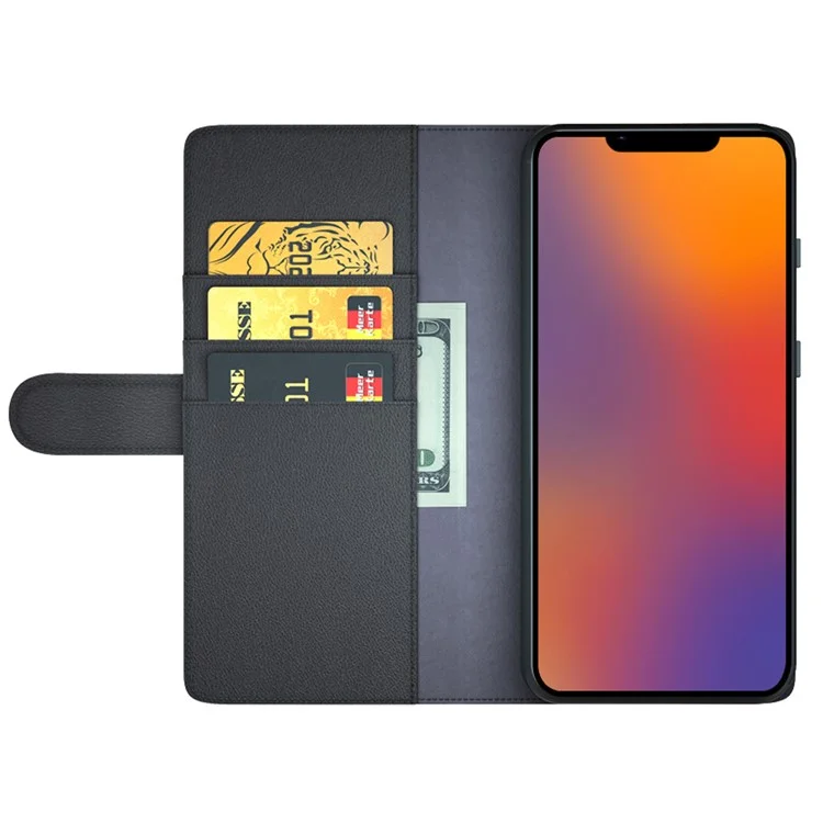 For iPhone 14 Plus Case Genuine Split Leather Phone Cover with Wallet Stand - Black-Cellmalls