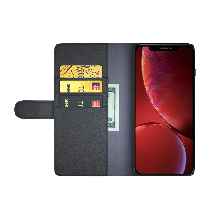 Genuine Leather Magnetic Clasp Stand Wallet Phone Case Shell for iPhone 13 Pro 6.1 inch - Black-Cellmalls