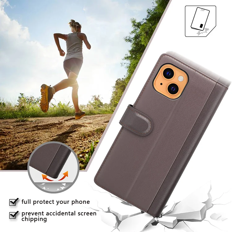 Genuine Leather Stand Wallet Phone Case for iPhone 13 mini 5.4 inch Mobile Phone Accessories - Black-Cellmalls