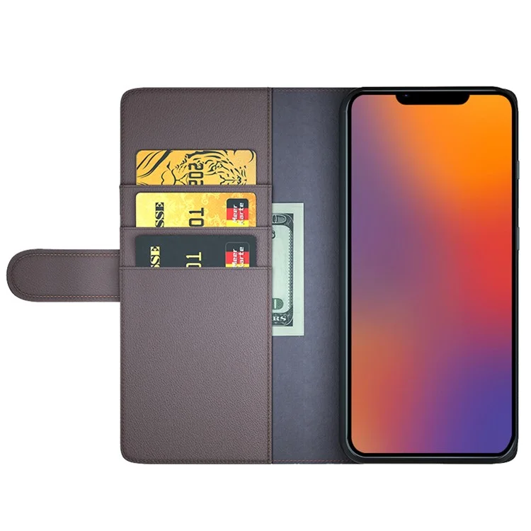 For iPhone 14 Case Genuine Split Leather Phone Cover with Wallet Stand - Brown-Cellmalls