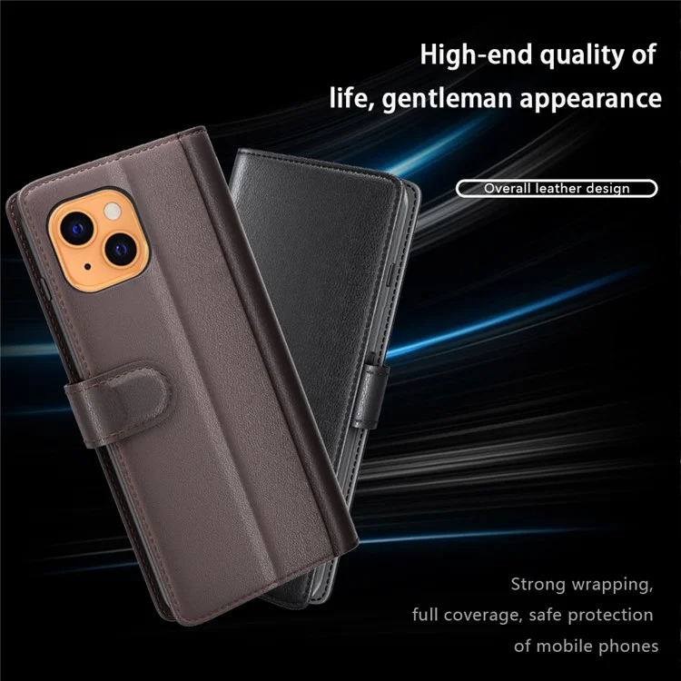 For iPhone 13 Split Leather Full Protection Phone Shell Protective Case with Waller Stand - Black-Cellmalls