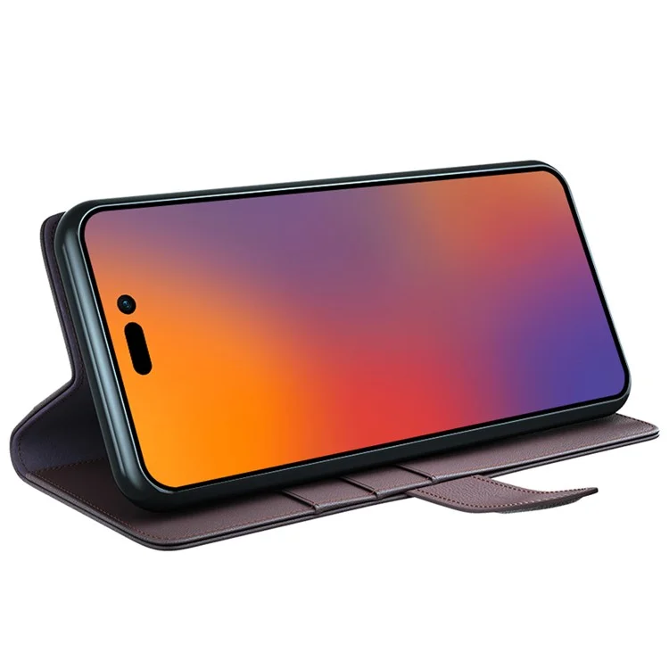 For iPhone 14 Pro Max Case Genuine Split Leather Phone Cover with Wallet Stand - Brown-Cellmalls