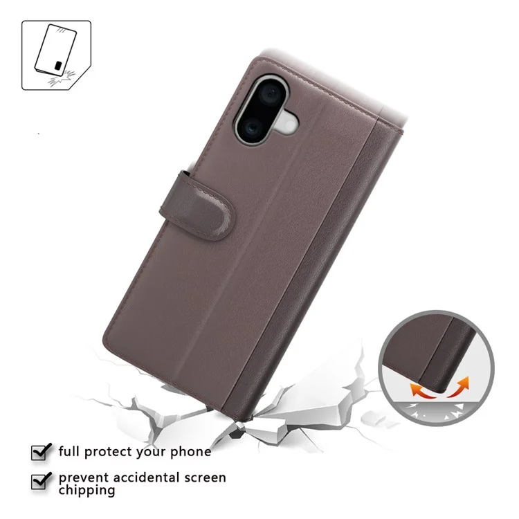 For iPhone 16 Case Genuine Split Leather Phone Cover with Wallet Stand - Brown-Cellmalls