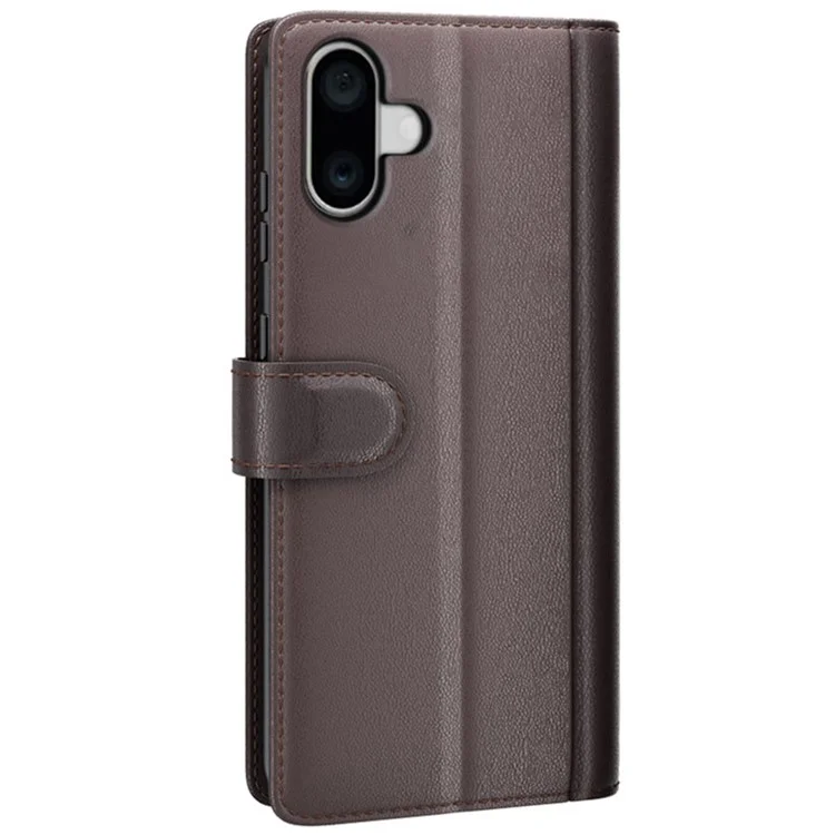 For iPhone 16 Case Genuine Split Leather Phone Cover with Wallet Stand - Brown-Cellmalls