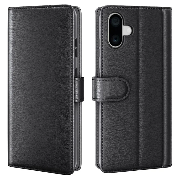 For iPhone 16 Case Genuine Split Leather Phone Cover with Wallet Stand - Brown-Cellmalls