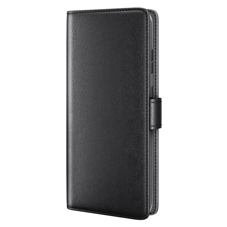 For iPhone 16 Plus Case Genuine Split Leather Phone Cover with Wallet Stand - Black-Cellmalls