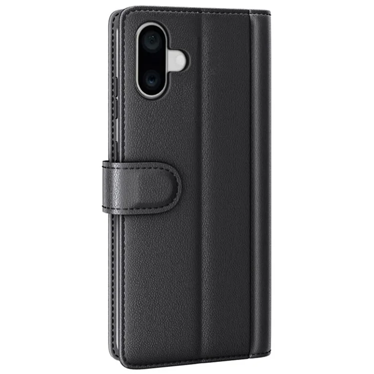 For iPhone 16 Plus Case Genuine Split Leather Phone Cover with Wallet Stand - Black-Cellmalls