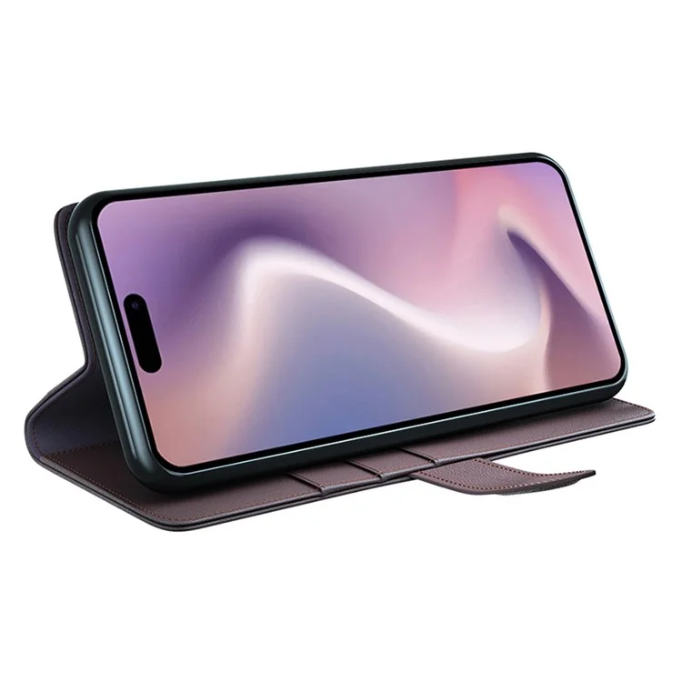 For iPhone 16 Pro Max Case Genuine Split Leather Phone Cover with Wallet Stand - Brown-Cellmalls