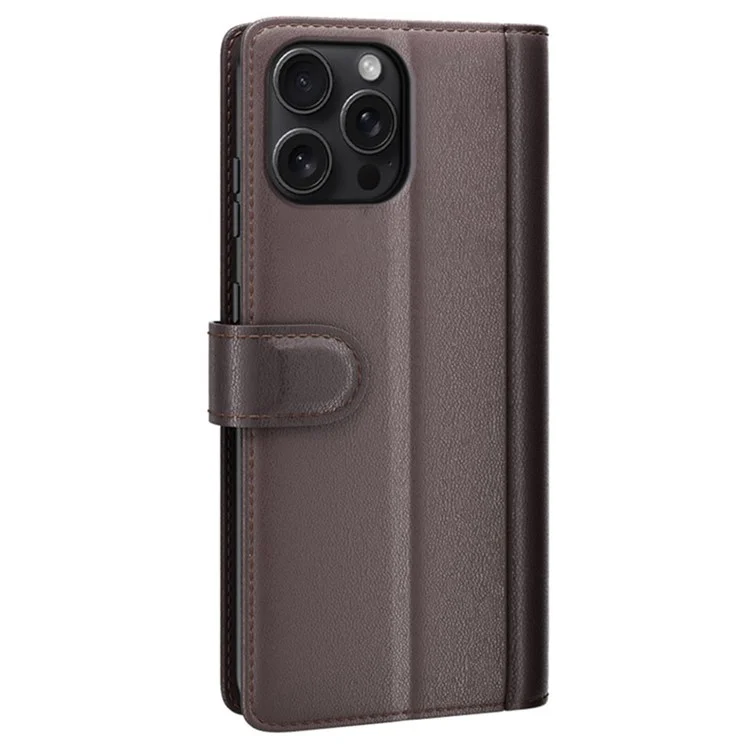For iPhone 16 Pro Max Case Genuine Split Leather Phone Cover with Wallet Stand - Brown-Cellmalls
