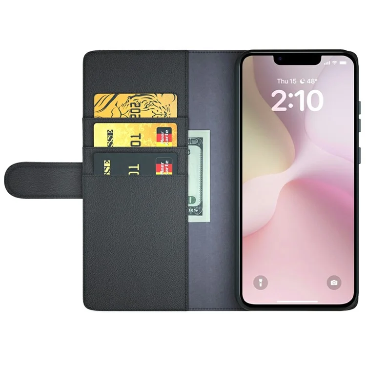 For iPhone 16e Phone Cases Genuine Split Leather Wallet Mobile Cover Stand - Black-Cellmalls