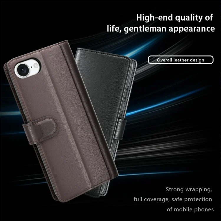 For iPhone 16e Phone Cases Genuine Split Leather Wallet Mobile Cover Stand - Black-Cellmalls