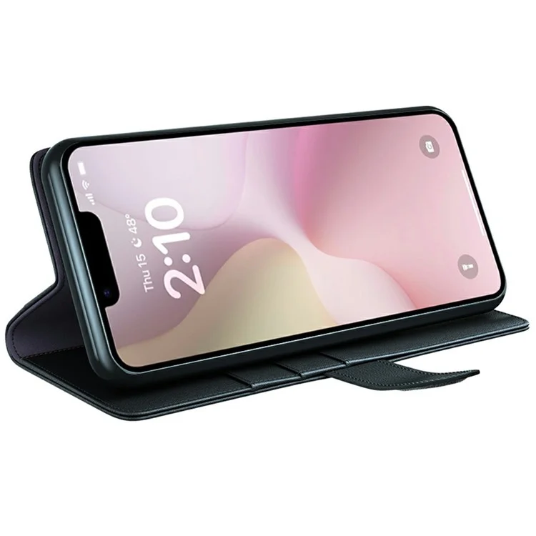 For iPhone 16e Phone Cases Genuine Split Leather Wallet Mobile Cover Stand - Black-Cellmalls