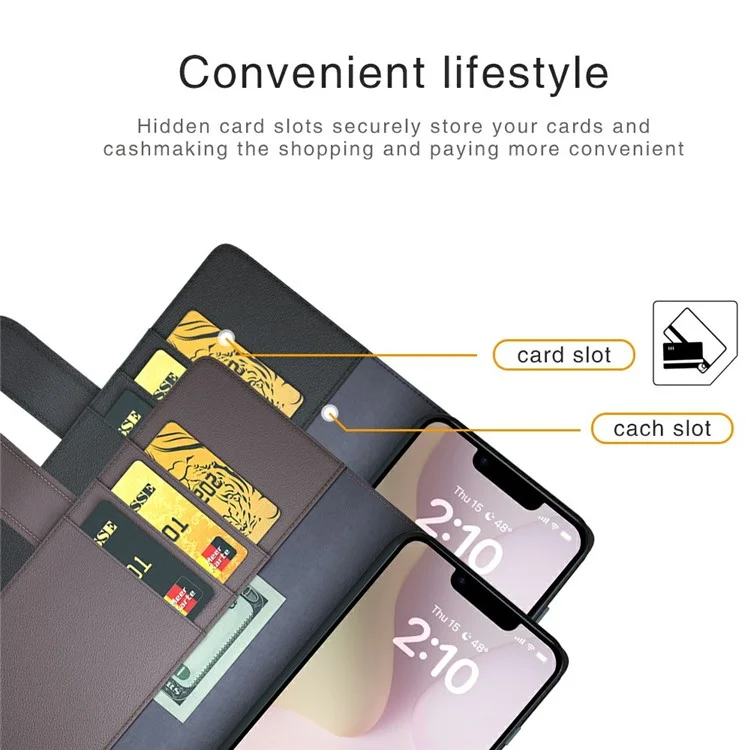 For iPhone 16e Phone Cases Genuine Split Leather Wallet Mobile Cover Stand - Black-Cellmalls