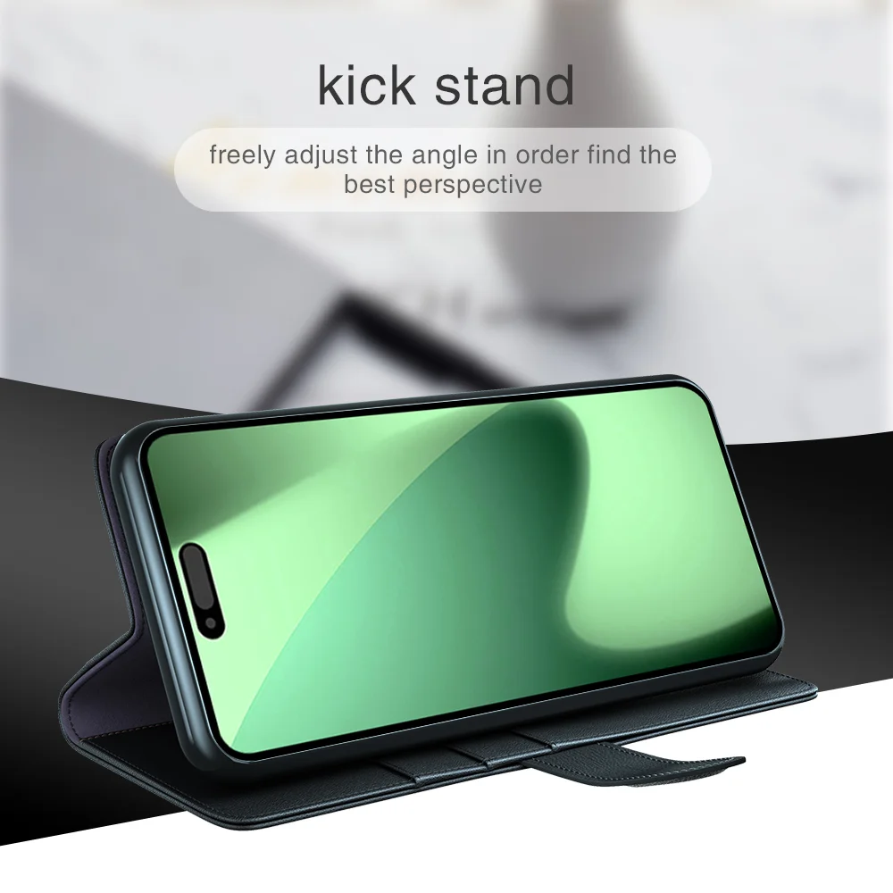 For iPhone 17 Pro Max Case Genuine Split Leather Phone Cover Wallet Card Slot - Black-Cellmalls