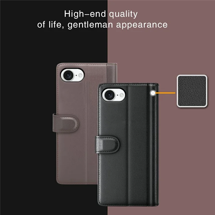 For iPhone 16e Phone Cases Genuine Split Leather Wallet Mobile Cover Stand - Black-Cellmalls