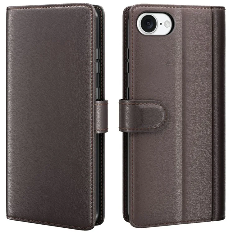 For iPhone 16e Phone Cases Genuine Split Leather Wallet Mobile Cover Stand - Black-Cellmalls